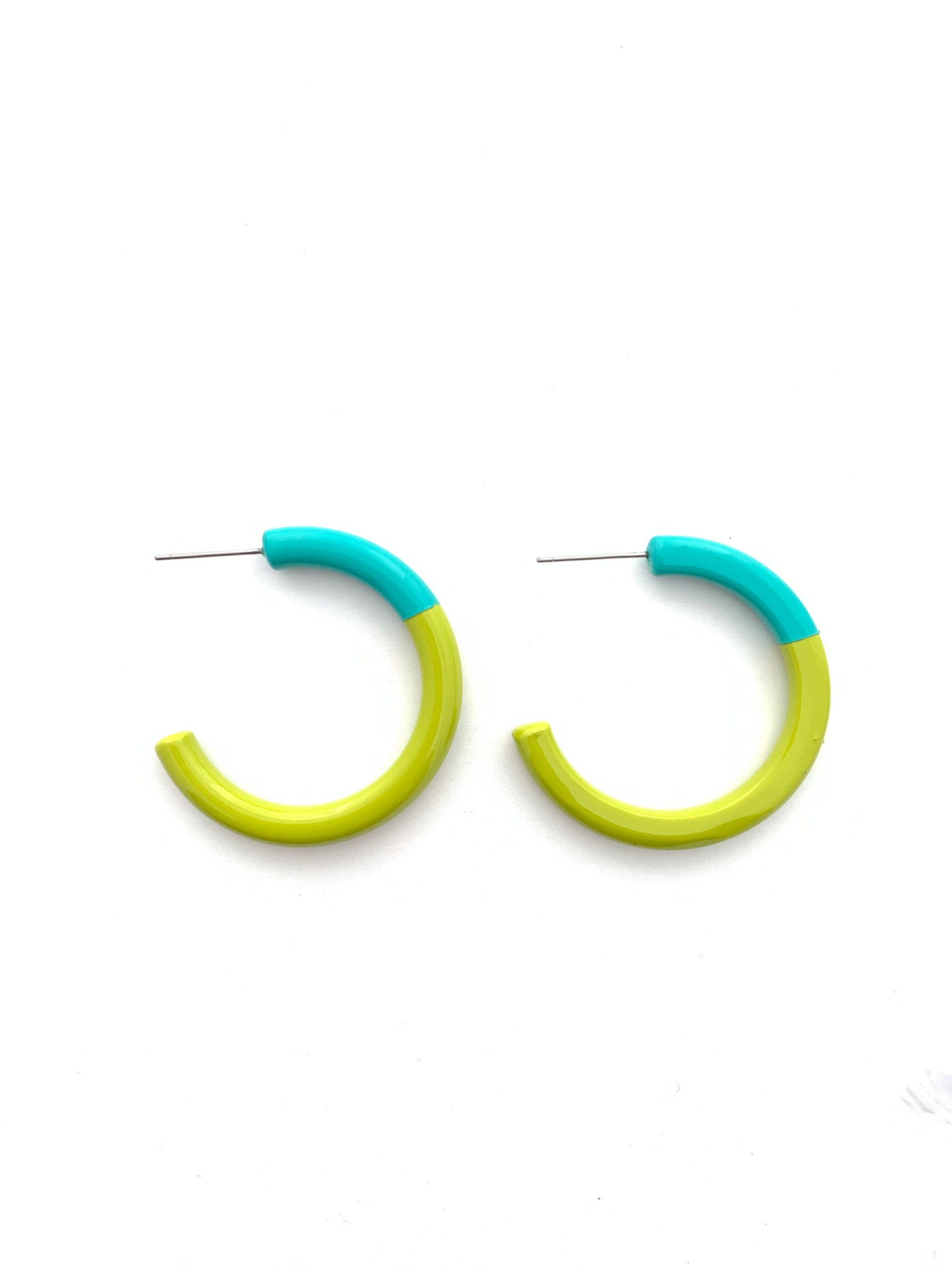 Color Block Hoop Earrings Med in Aqua and Lime