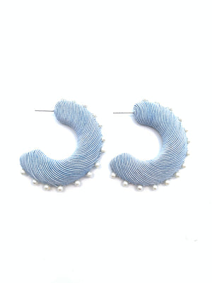 Corded Large Hoops with Pearls - Chambray Blue