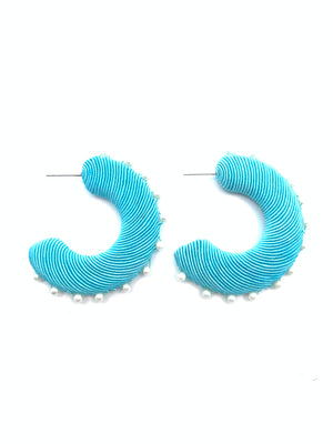 Corded Large Hoops with Pearls - Turquoise