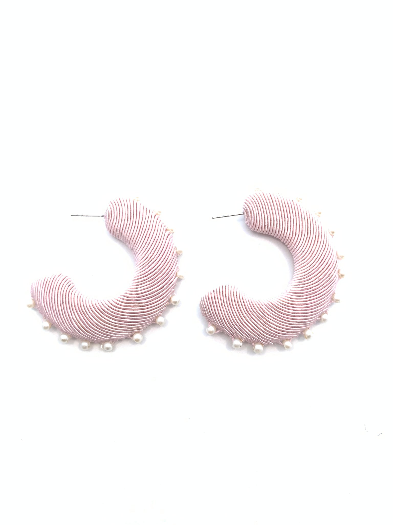 Corded Large Hoops with Pearls - Pale Pink