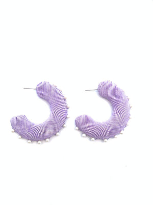 Corded Large Hoops with Pearls - Lilac