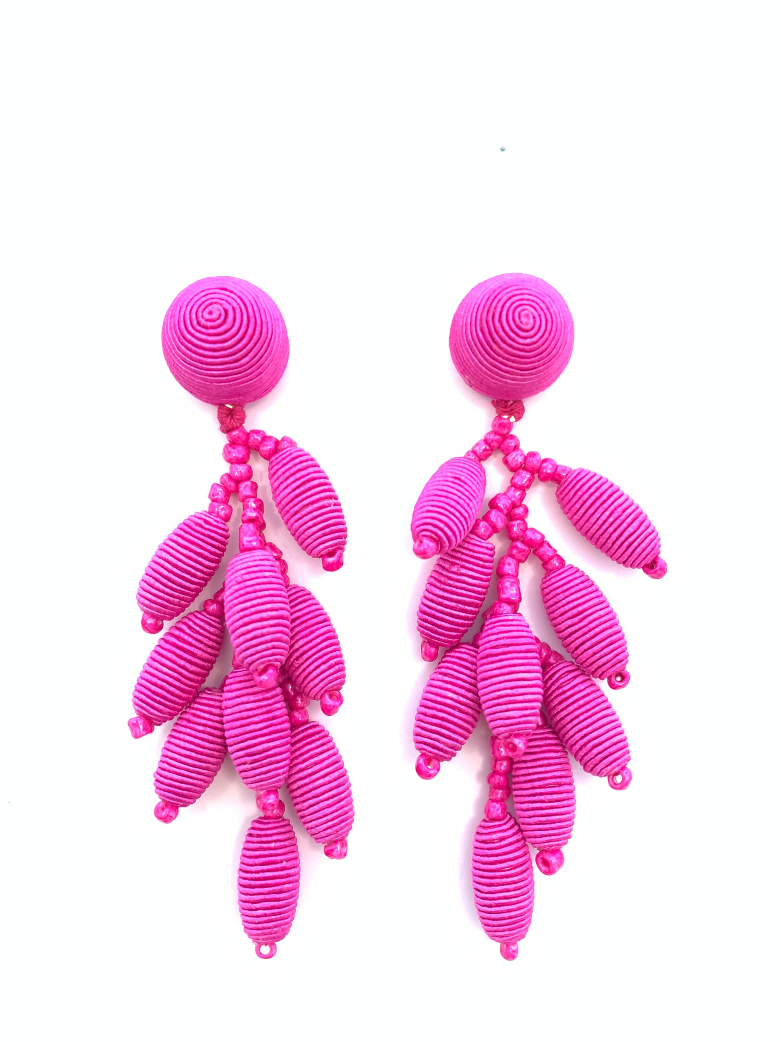 Corded Cluster Earrings - Hot Pink
