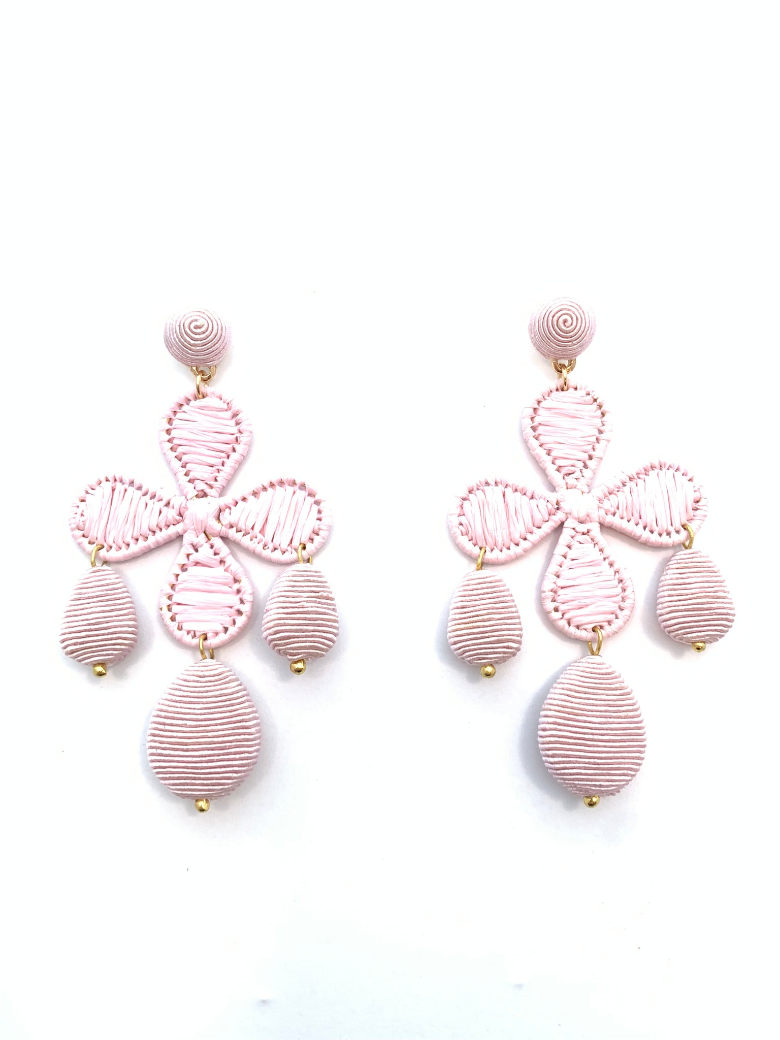 Cord and Rattan Quatrefoil Drop - Pale Pink