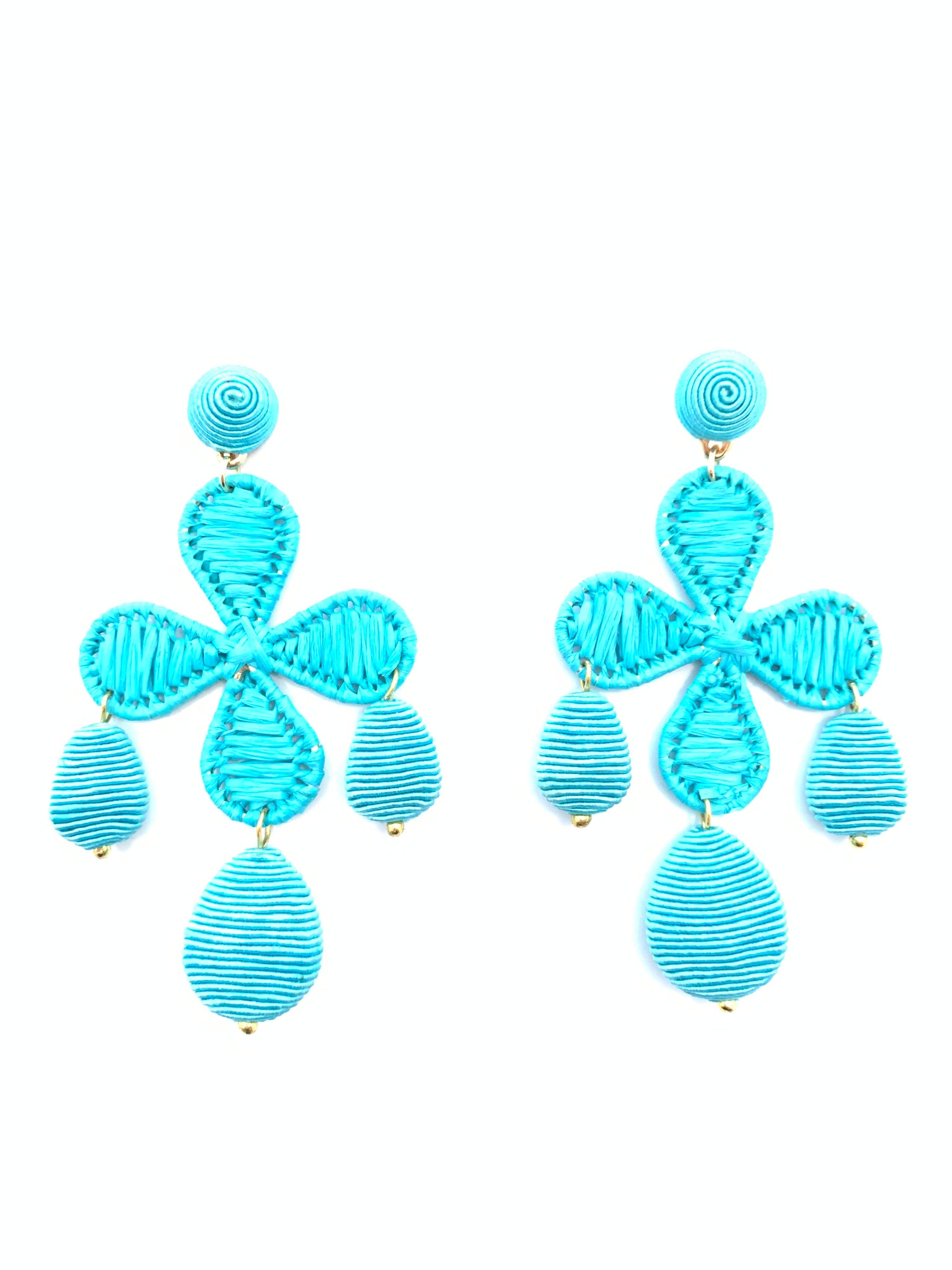 Cord and Rattan Quatrefoil Drop - Turquoise