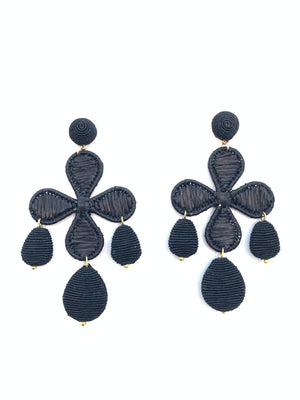 Cord and Rattan Quatrefoil Drop - Black