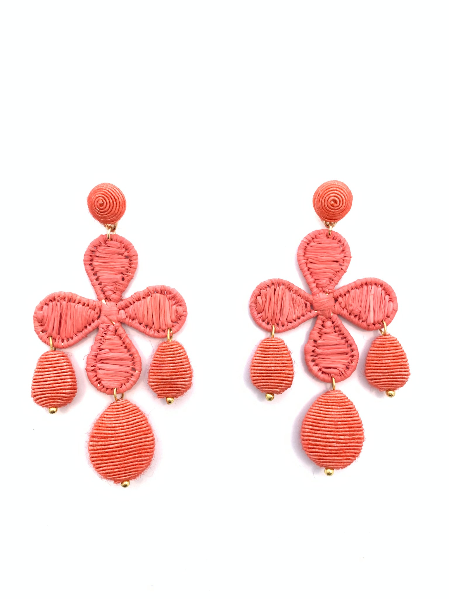 Cord and Rattan Quatrefoil Drop - Coral