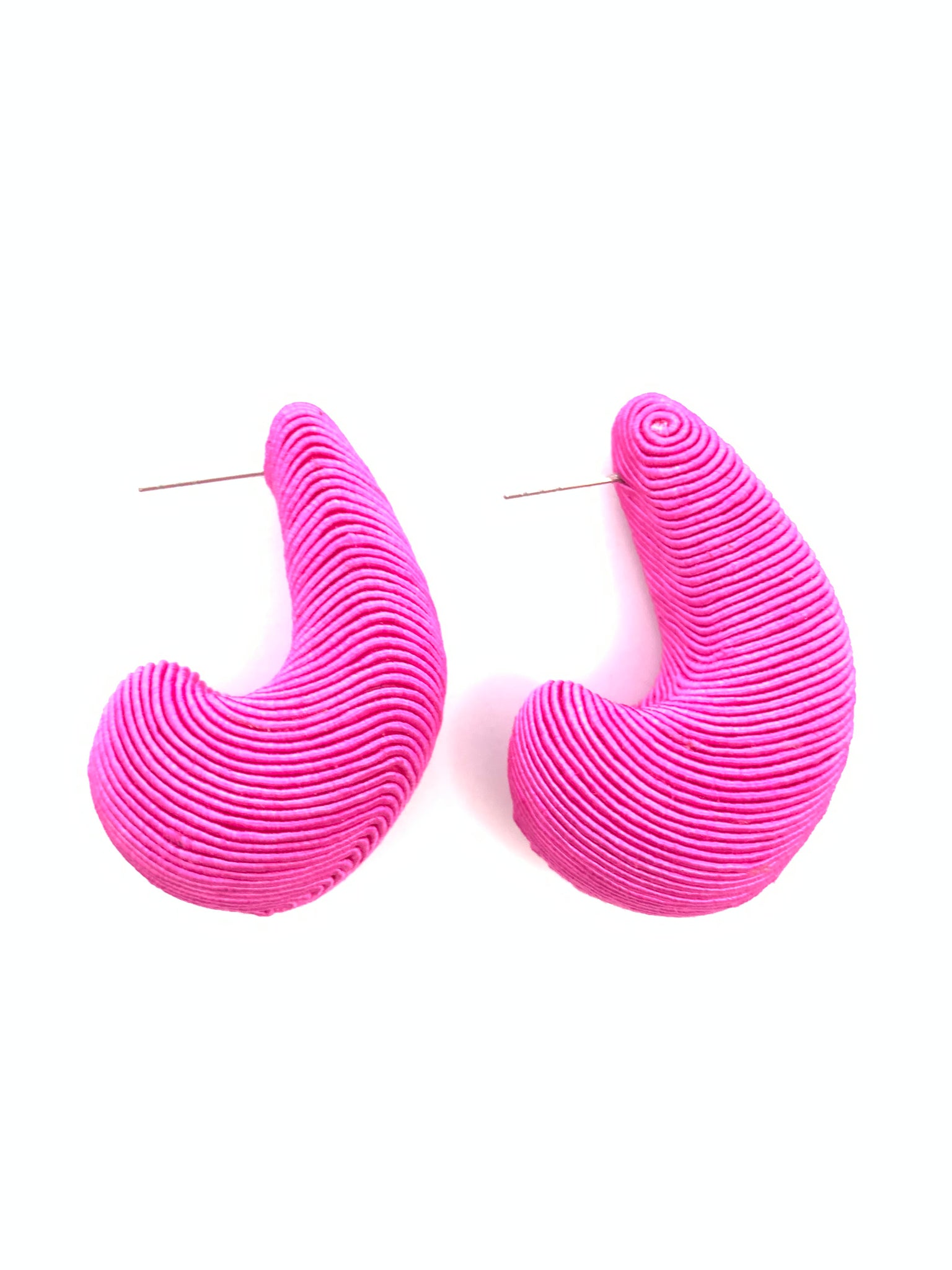 Cord Wrapped Teardrop Earring - Hot Pink
