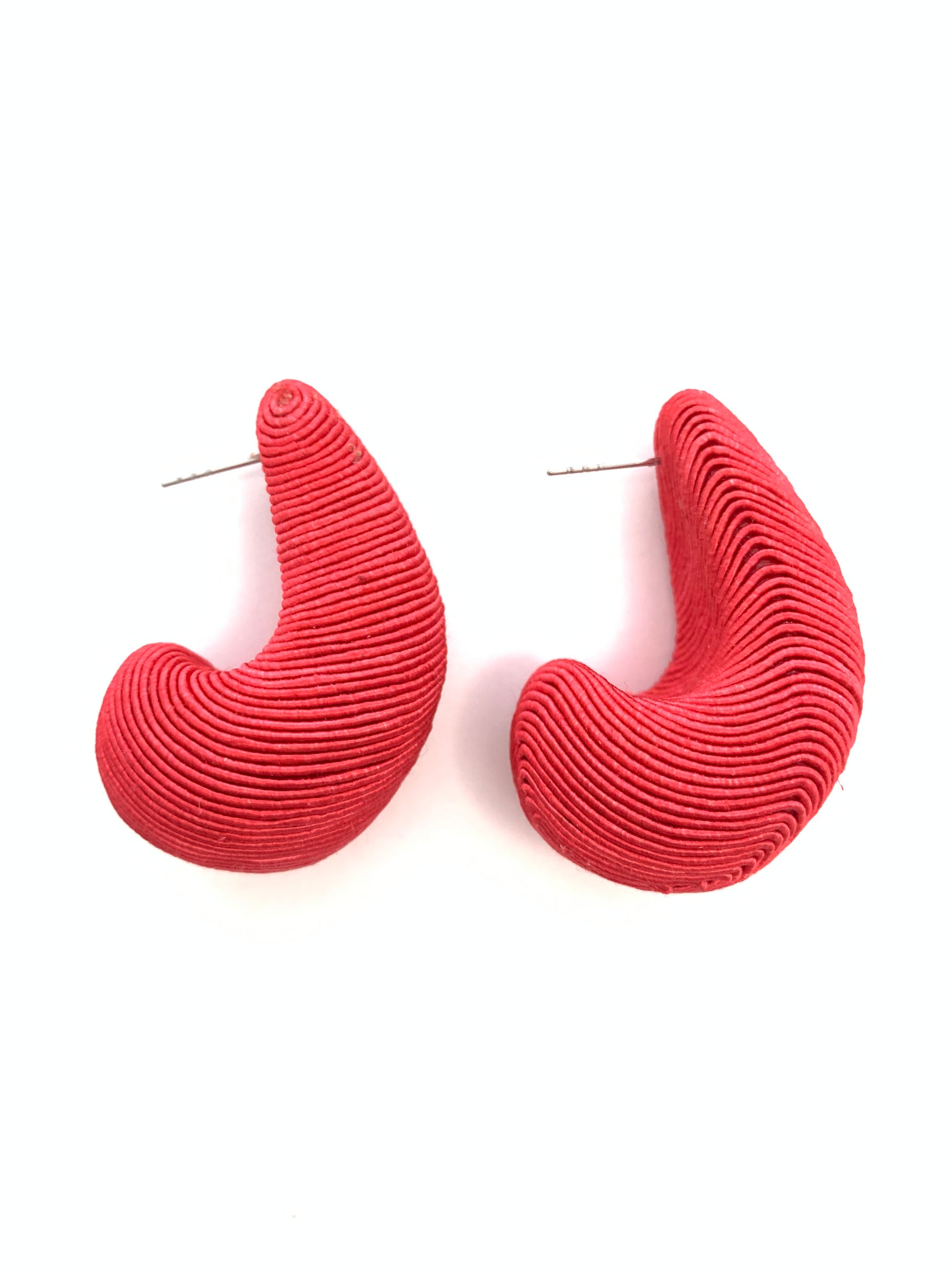 Cord Wrapped Teardrop Earring - Red