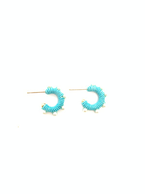 Corded Huggies with Pearls - Turquoise