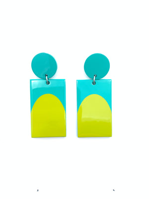 Arch Color Block Earrings - Lime/Turquoise