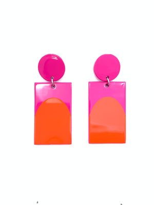 Arch Color Block Earrings - Orange/Hot Pink