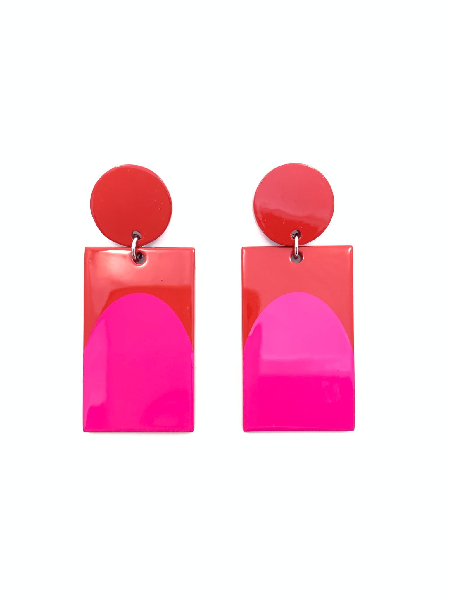 Arch Color Block Earrings - Hot PInk/Red