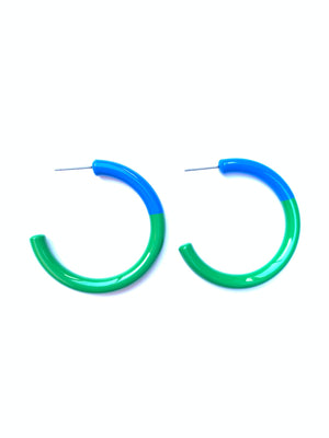 Color Block Hoop Earrings Med in Kelli Green and Royal Blue