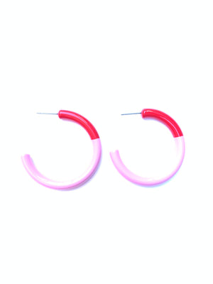 Color Block Hoop Earrings Med in Red and Baby Pink